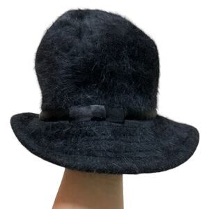 Liz Claiborne Black Fur Bucket Hat Ballet Core Minimalist Indie